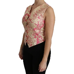 Pink Gold Brocade Waistcoat Vest Blouse Top