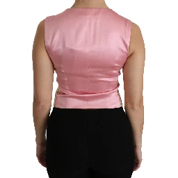 Pink Gold Brocade Waistcoat Vest Blouse Top