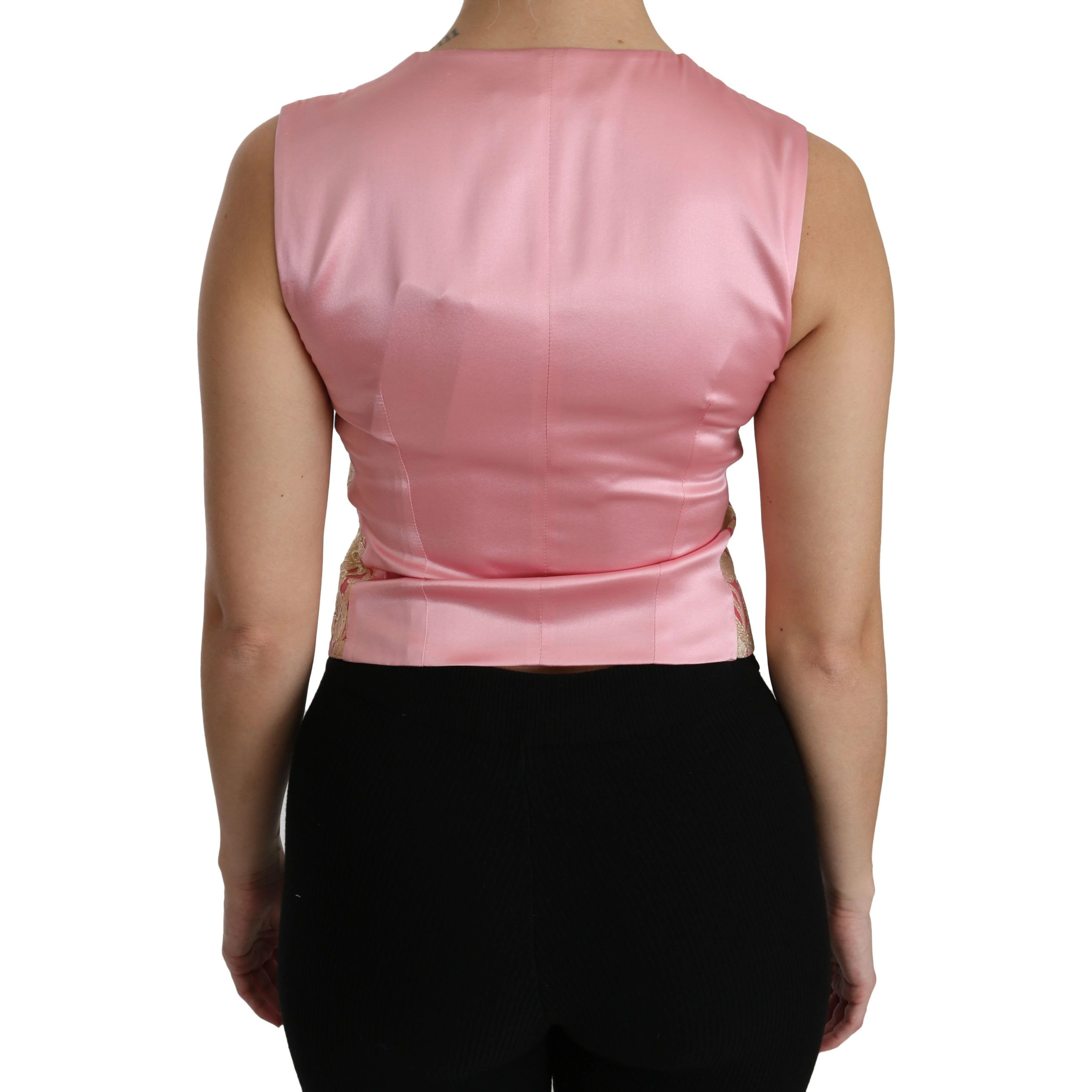 Pink Gold Brocade Waistcoat Vest Blouse Top