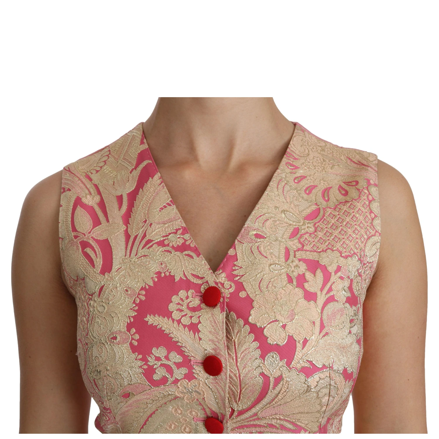 Pink Gold Brocade Waistcoat Vest Blouse Top