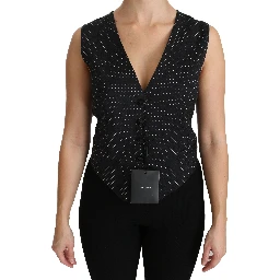 Black Dotted Waistcoat Vest Blouse Top