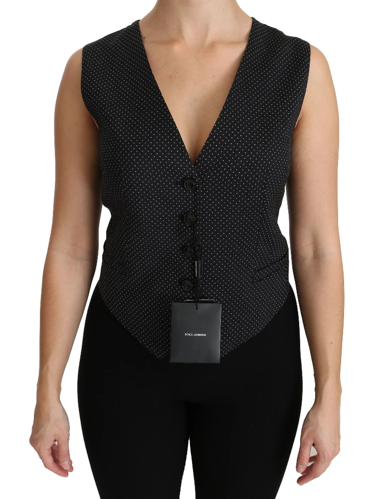 Black Dotted Waistcoat Vest Blouse Top