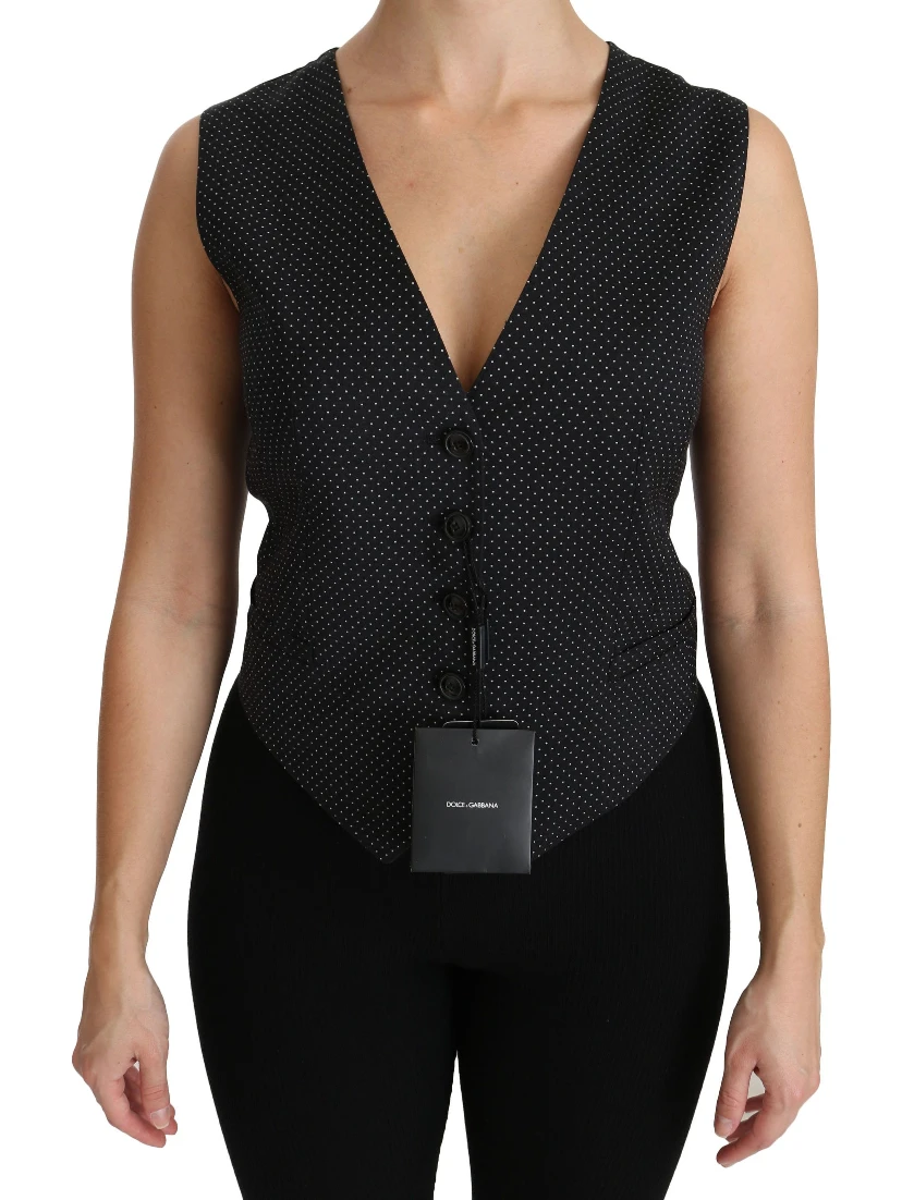 Black Dotted Waistcoat Vest Blouse Top