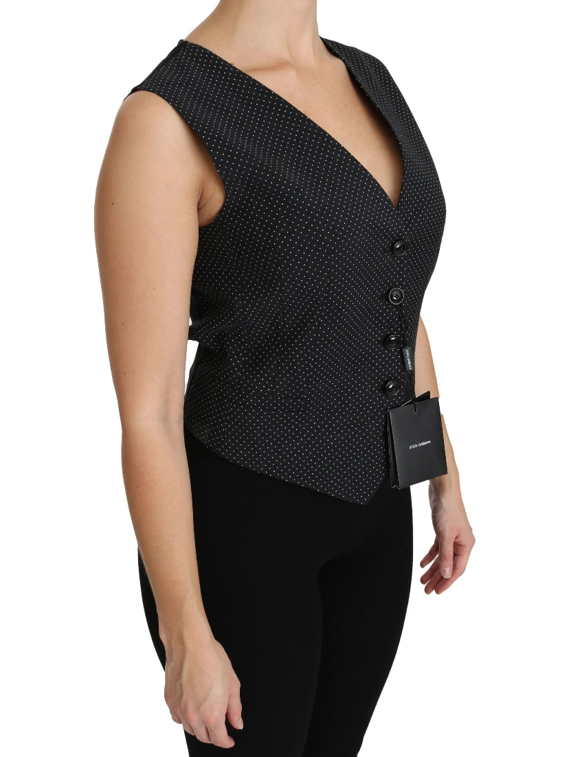 Black Dotted Waistcoat Vest Blouse Top