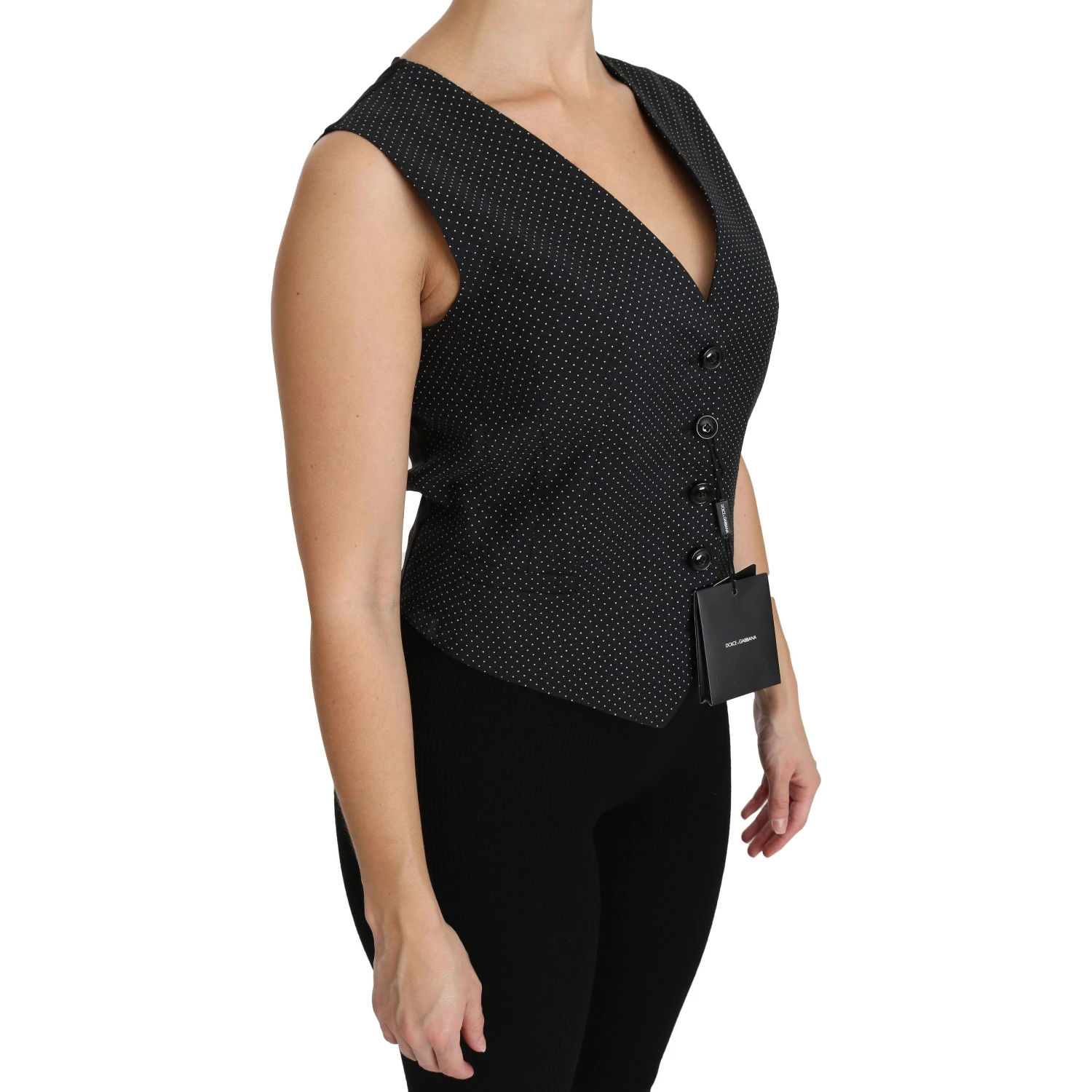 Black Dotted Waistcoat Vest Blouse Top