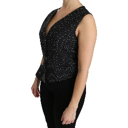 Black Dotted Waistcoat Vest Blouse Top