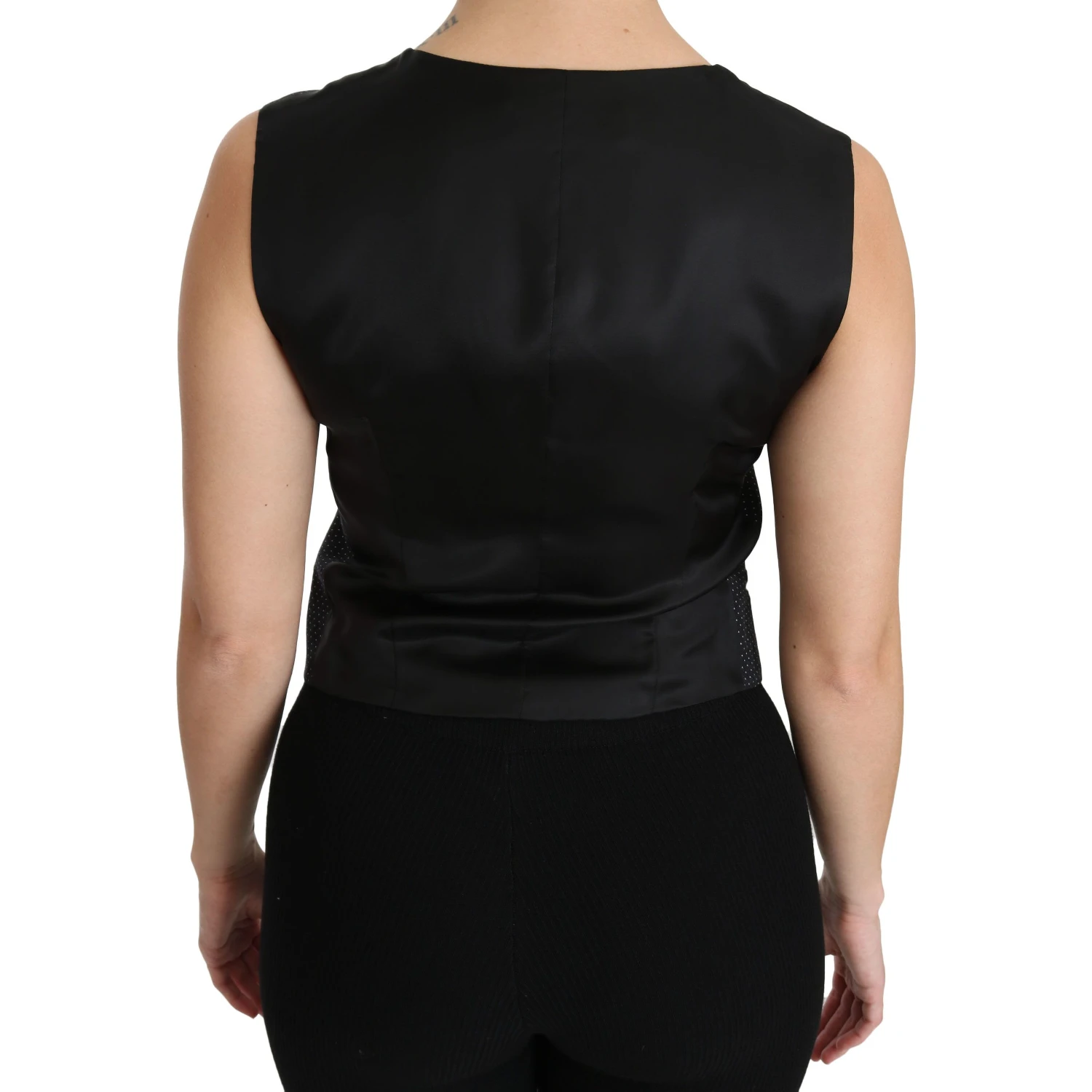 Black Dotted Waistcoat Vest Blouse Top