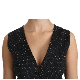 Black Dotted Waistcoat Vest Blouse Top