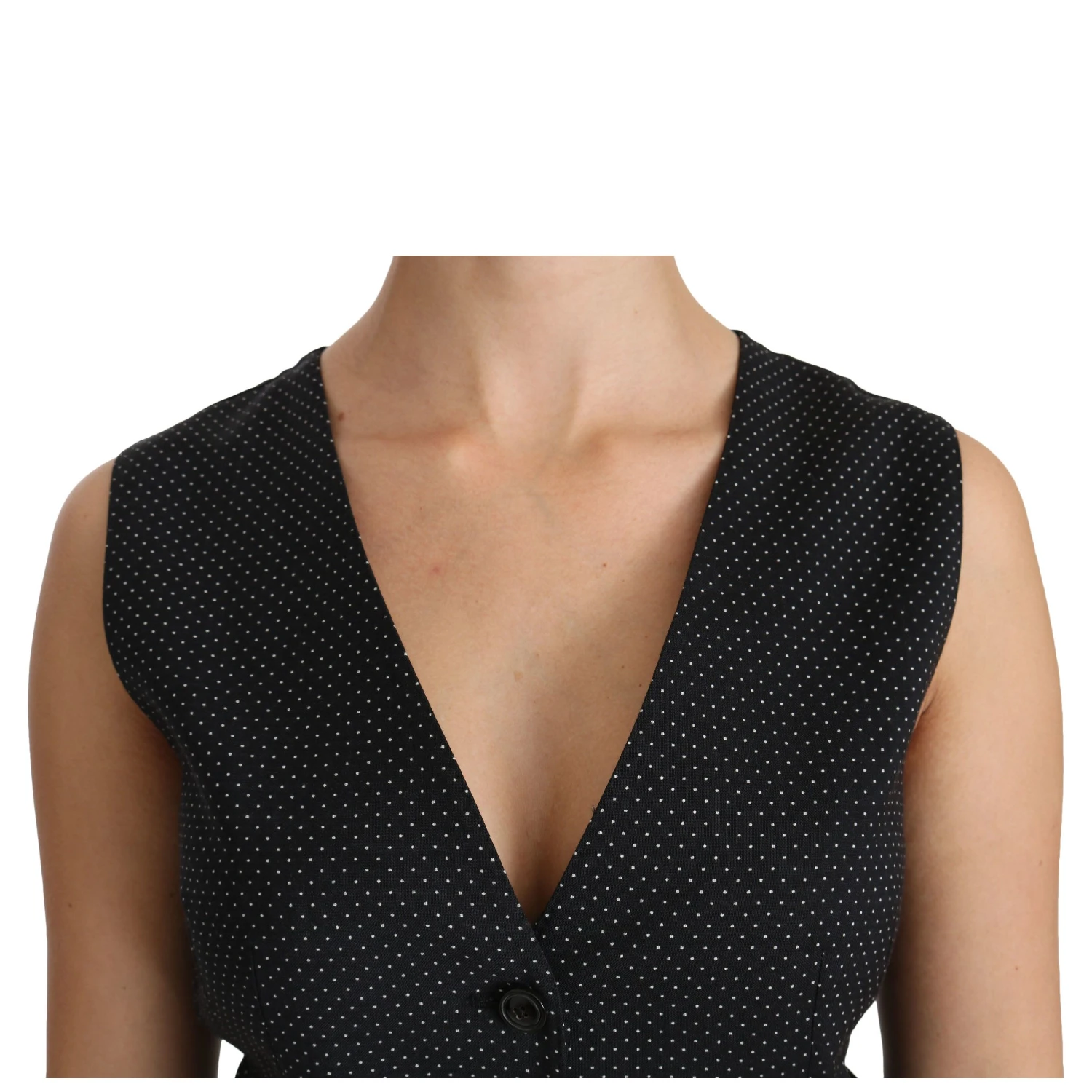 Black Dotted Waistcoat Vest Blouse Top
