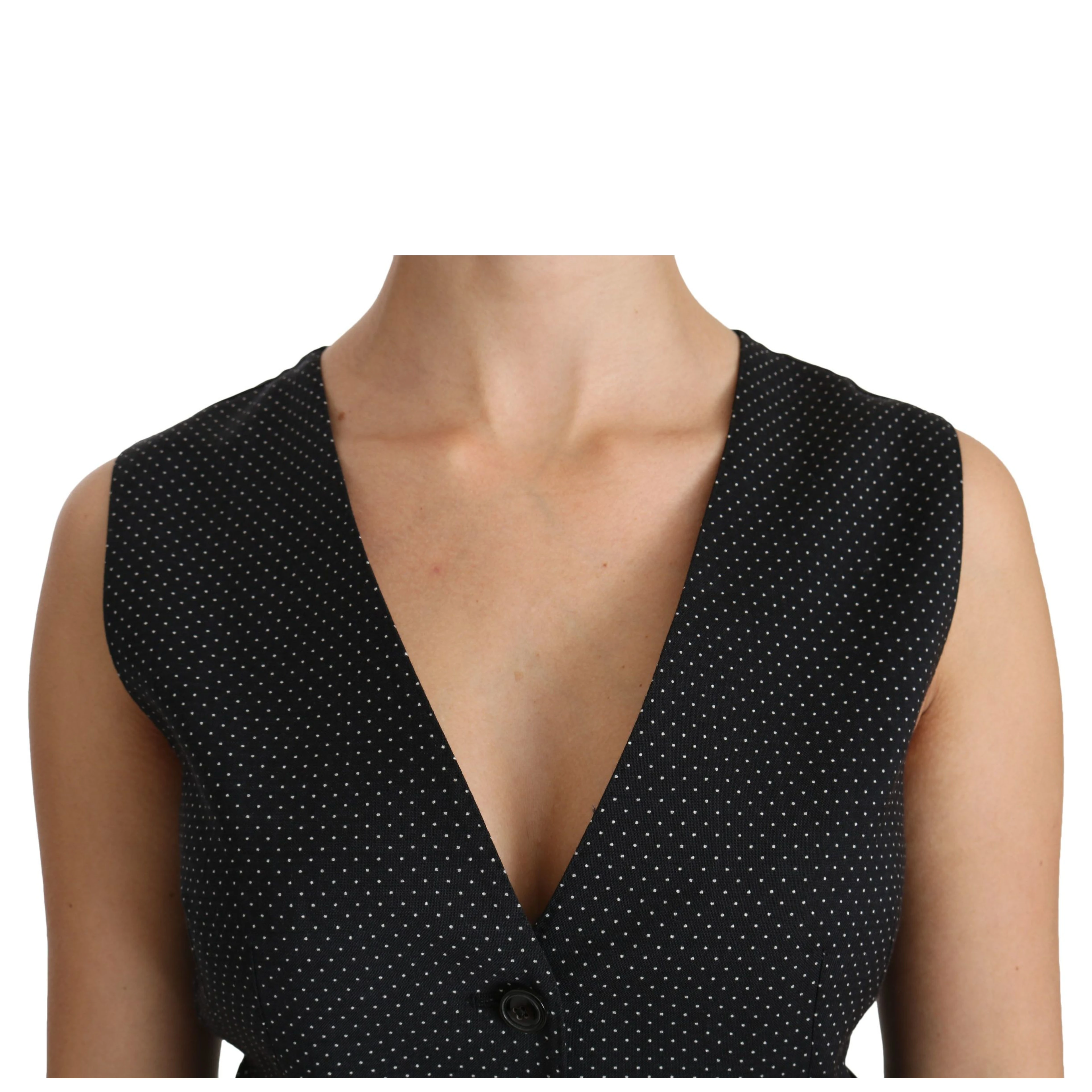 Black Dotted Waistcoat Vest Blouse Top