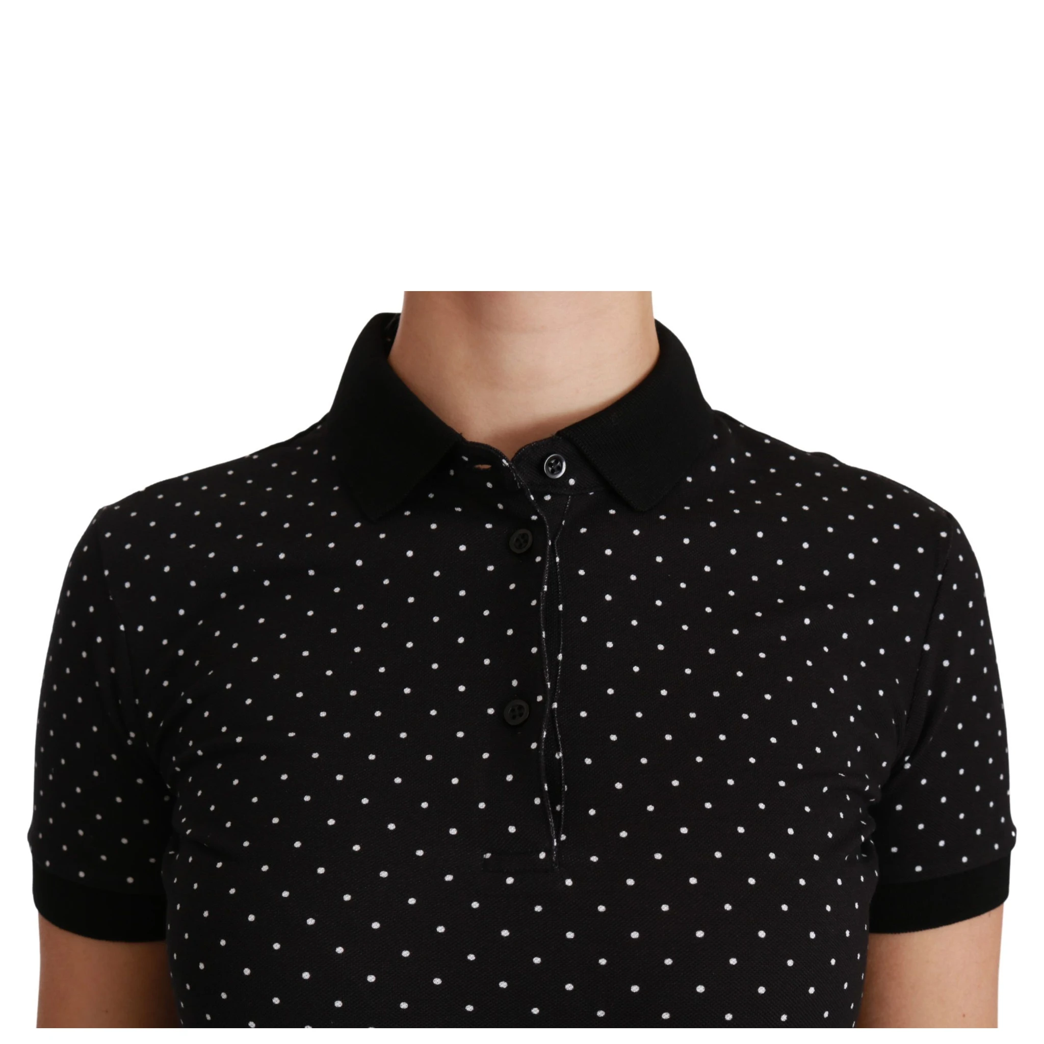 Black Dotted Collared Polo Shirt Cotton Top