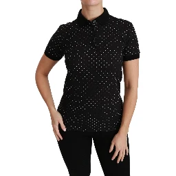 Black Dotted Collared Polo Shirt Cotton Top