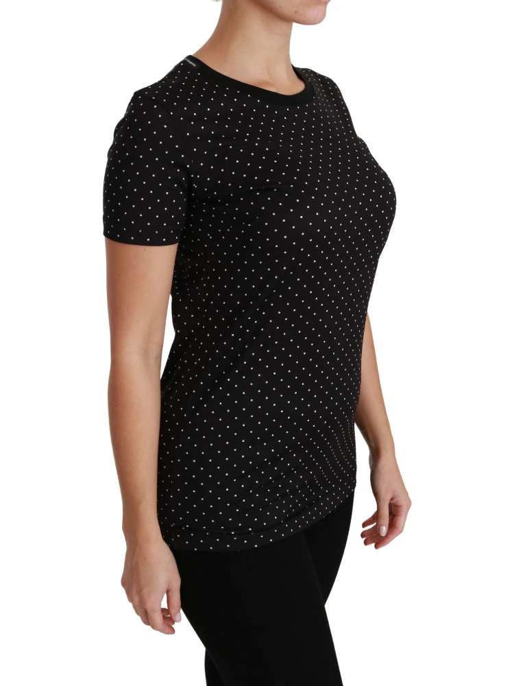 Black Dotted Crewneck Cotton Top T-shirt alternative