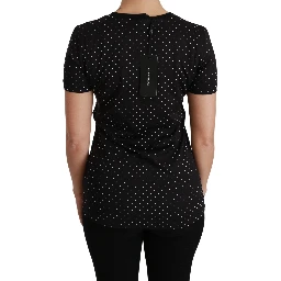 Black Dotted Crewneck Cotton Top T-shirt