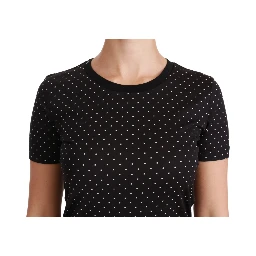 Black Dotted Crewneck Cotton Top T-shirt
