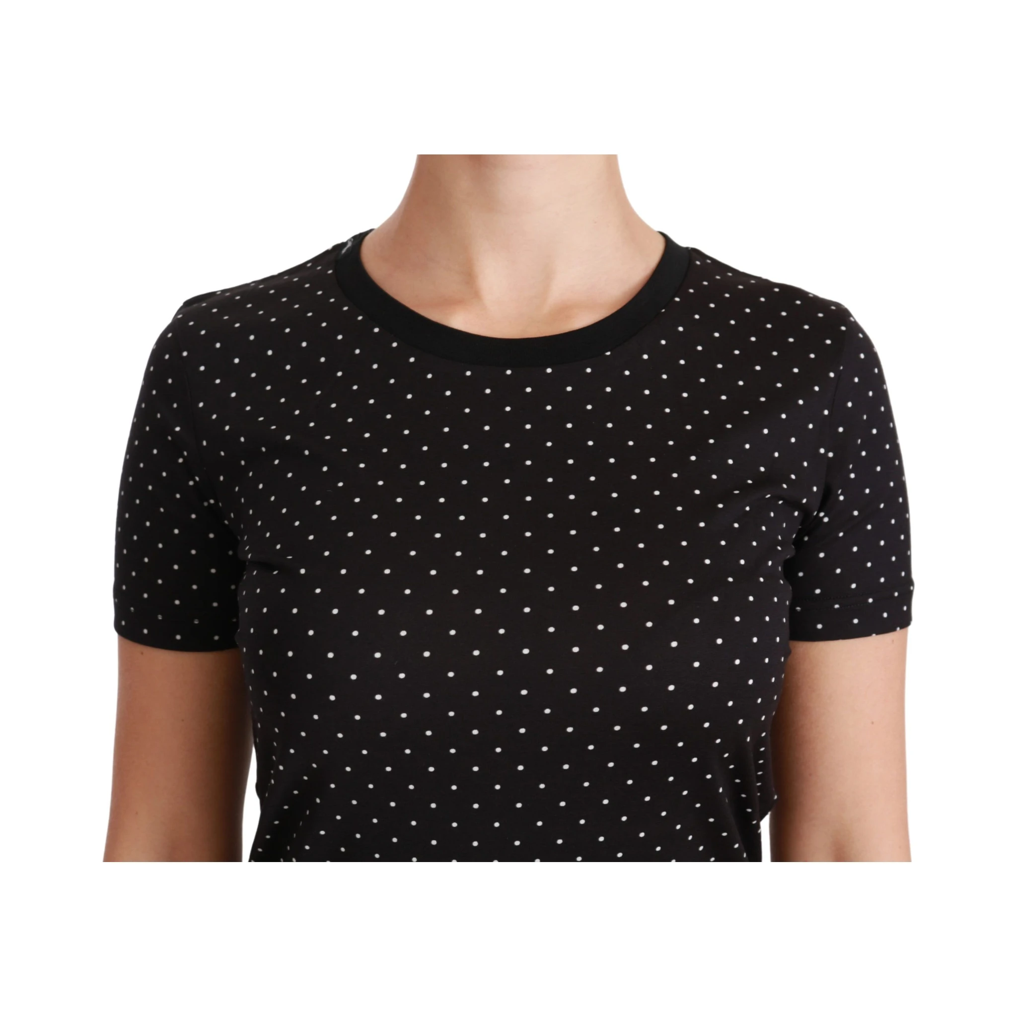 Black Dotted Crewneck Cotton Top T-shirt
