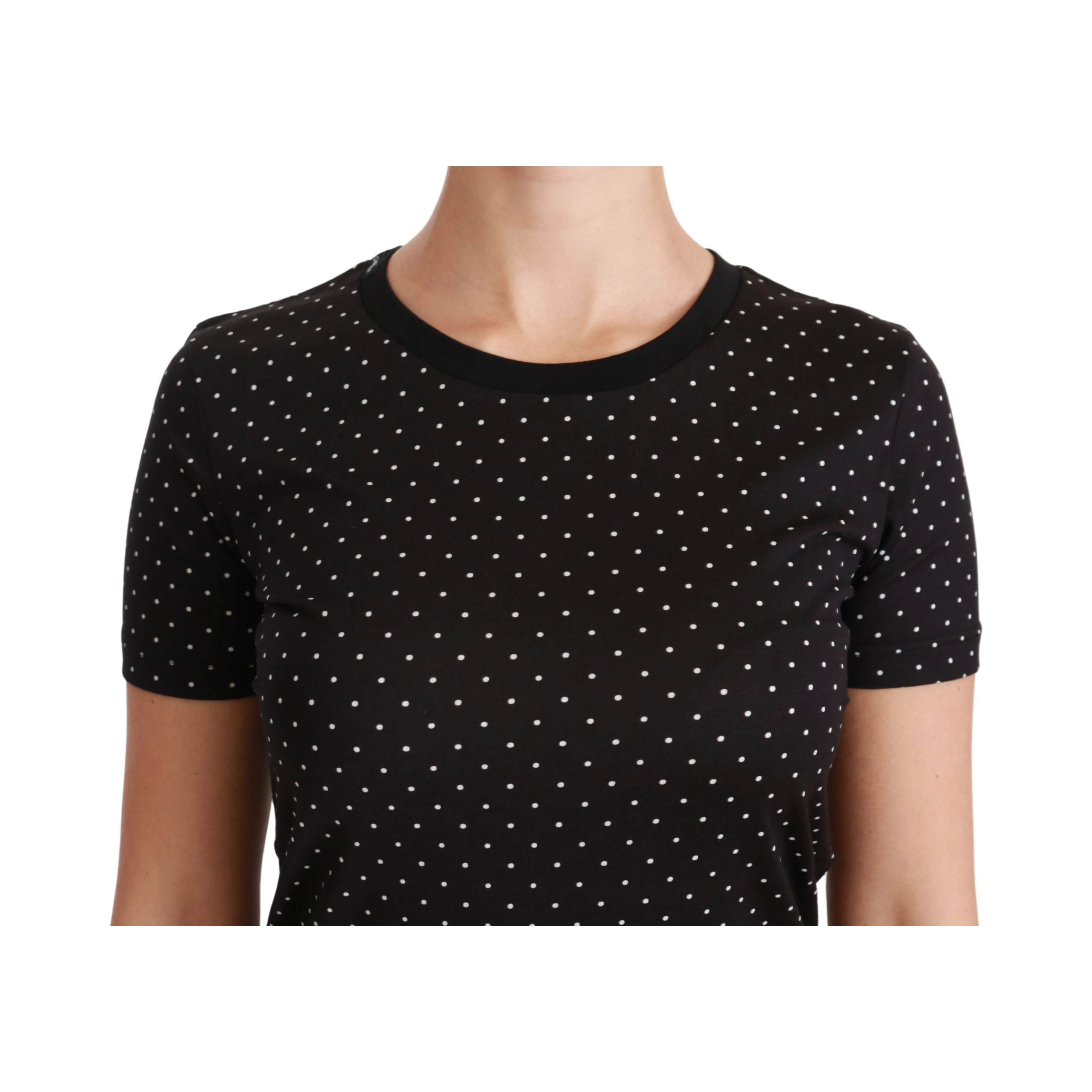 Black Dotted Crewneck Cotton Top T-shirt