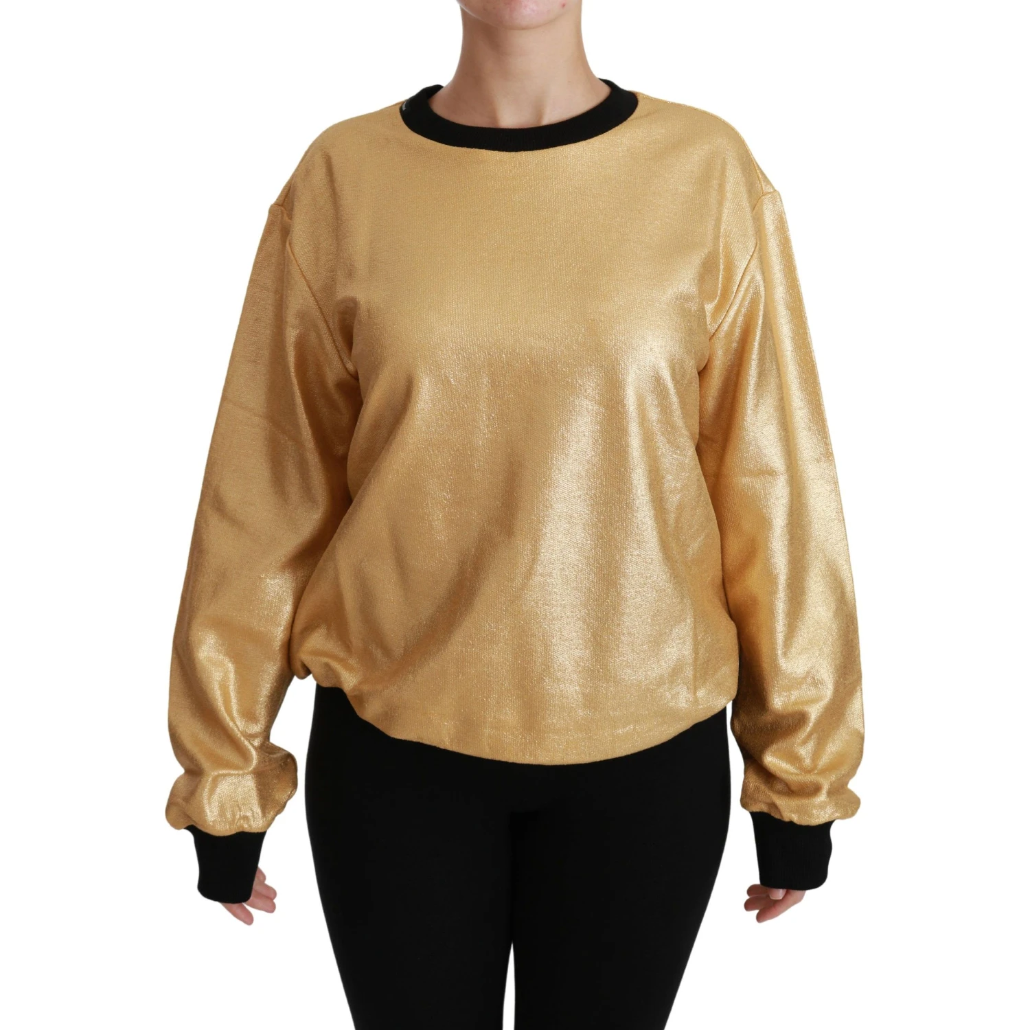 Gold Cotton Crewneck Pullover Sweater
