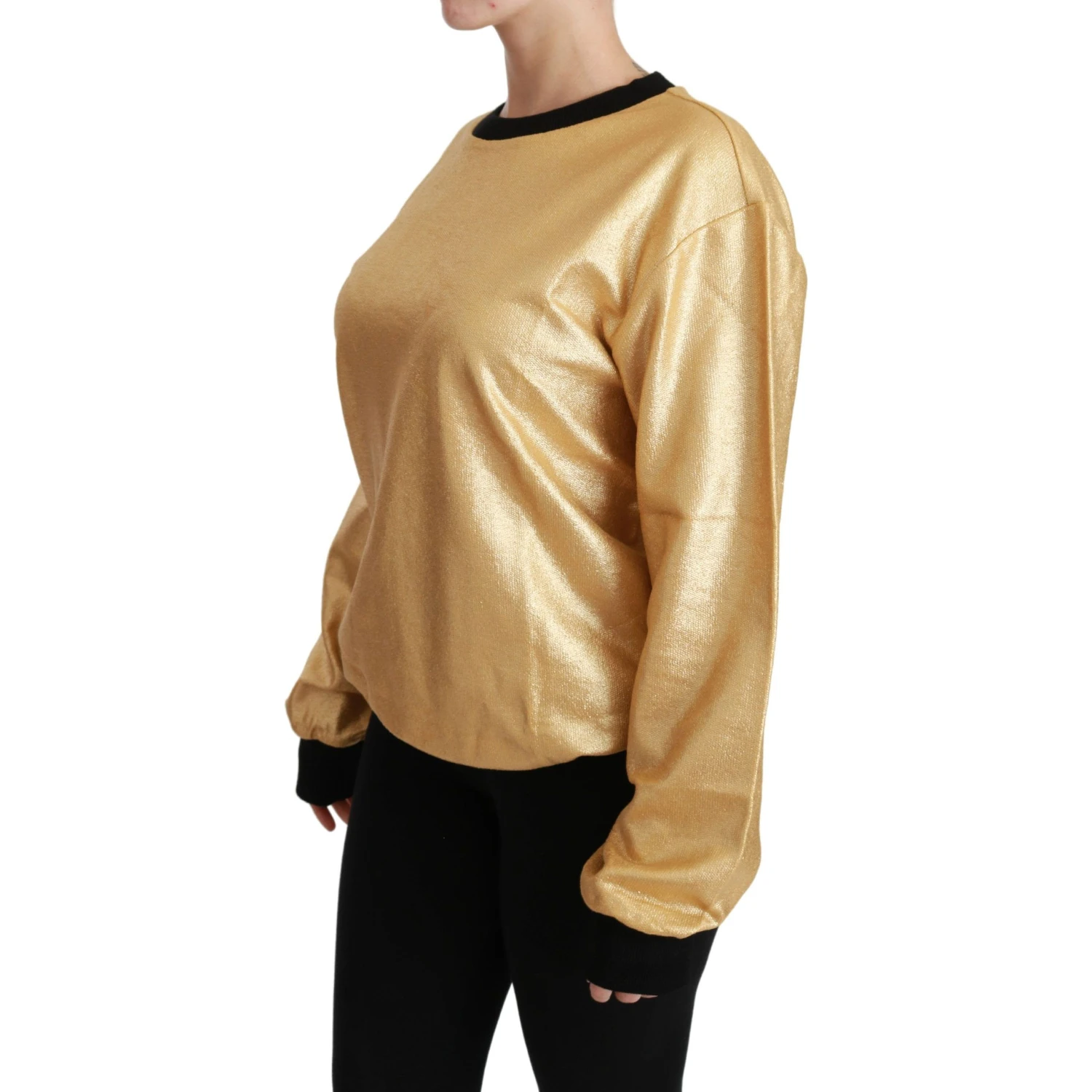 Gold Cotton Crewneck Pullover Sweater