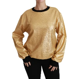 Gold Cotton Crewneck Pullover Sweater