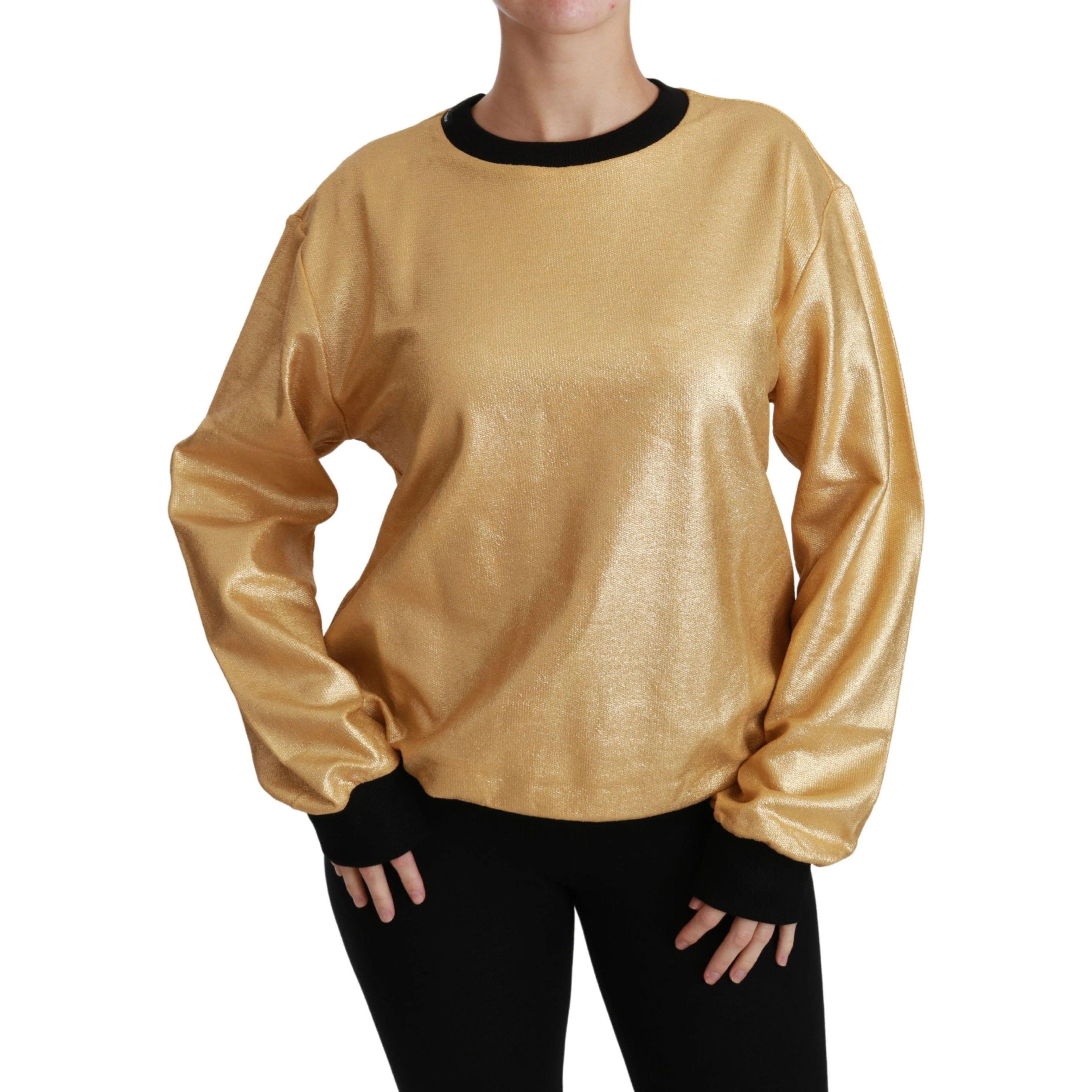Gold Cotton Crewneck Pullover Sweater