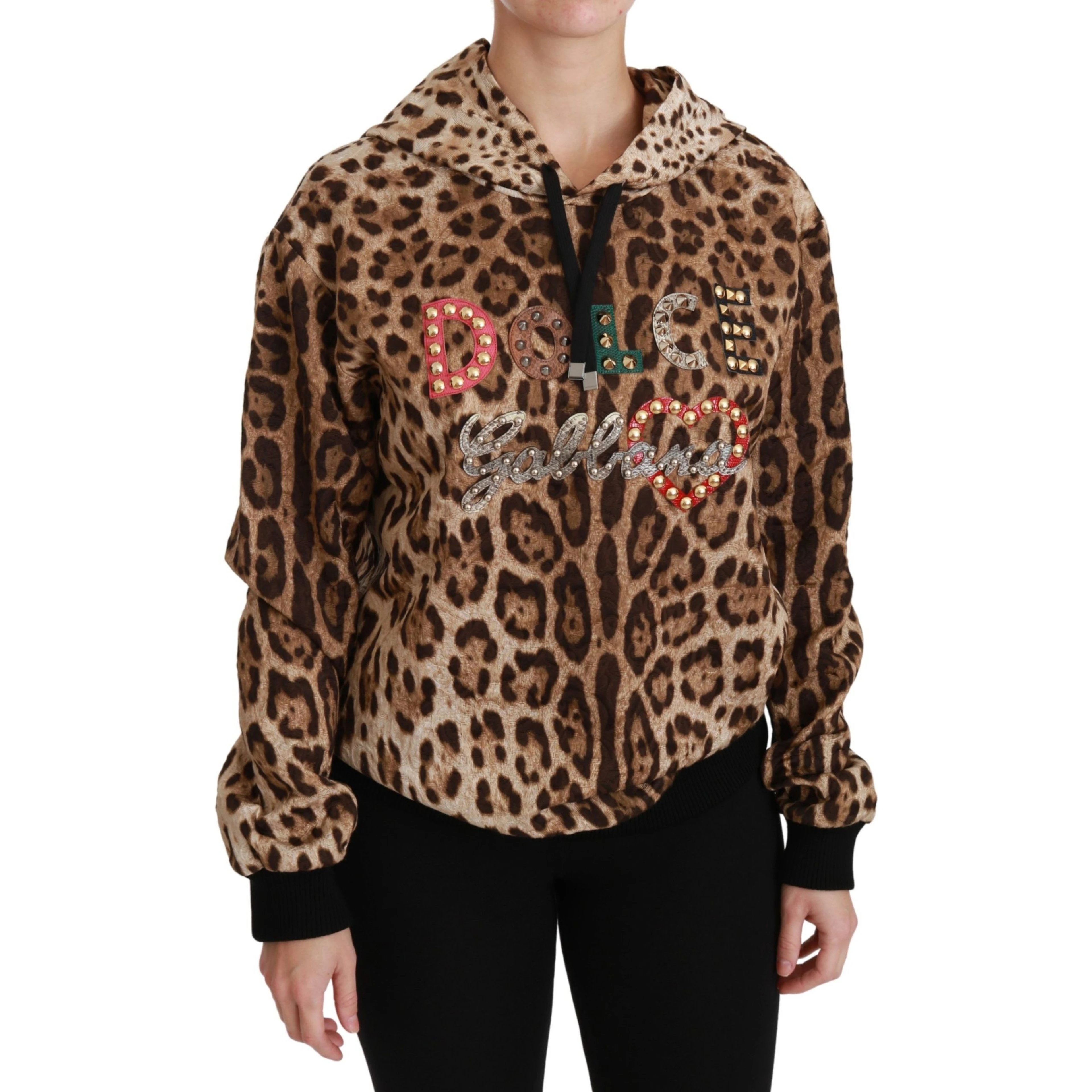 Brown Hooded Studded Ayers Leopard Sweater