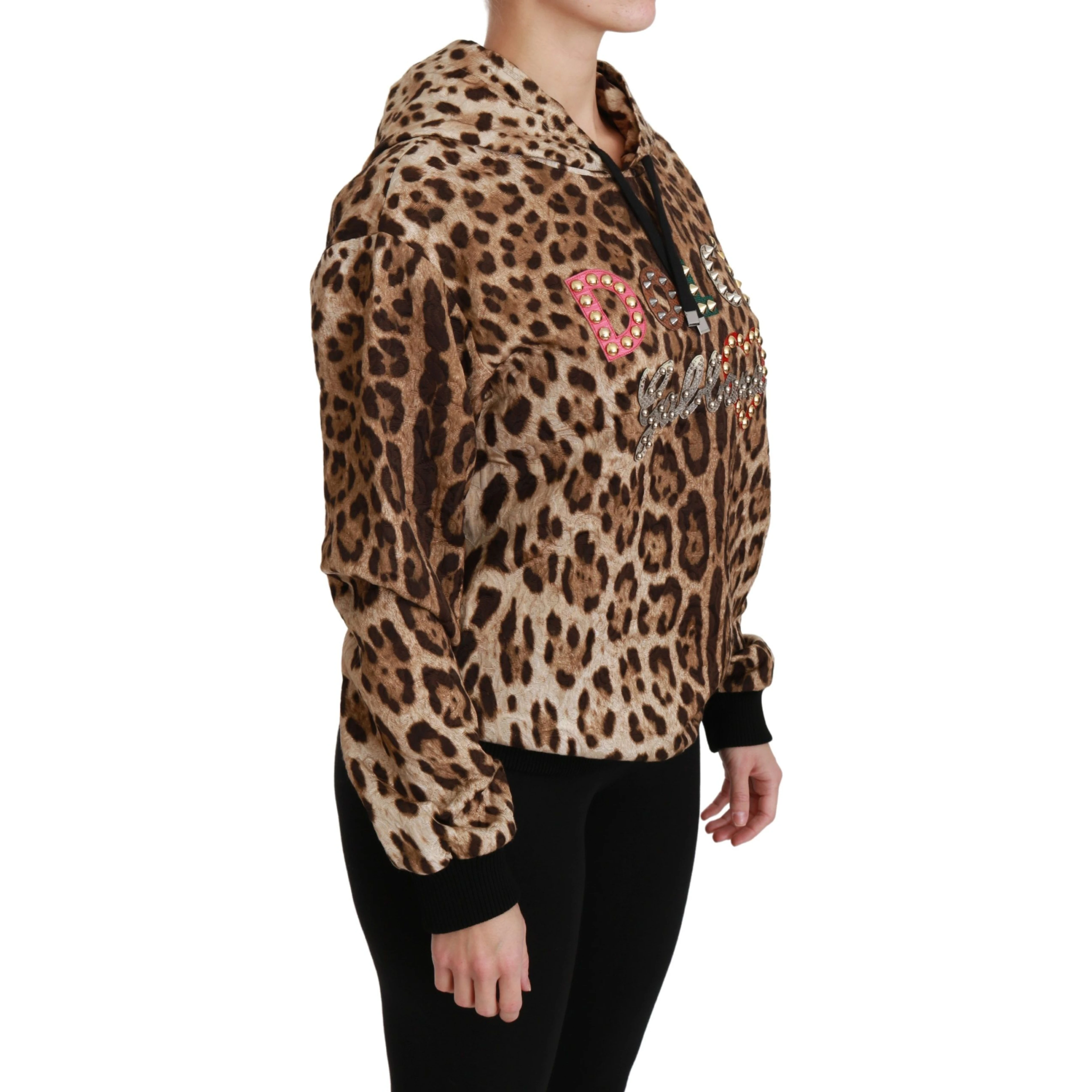 Brown Hooded Studded Ayers Leopard Sweater