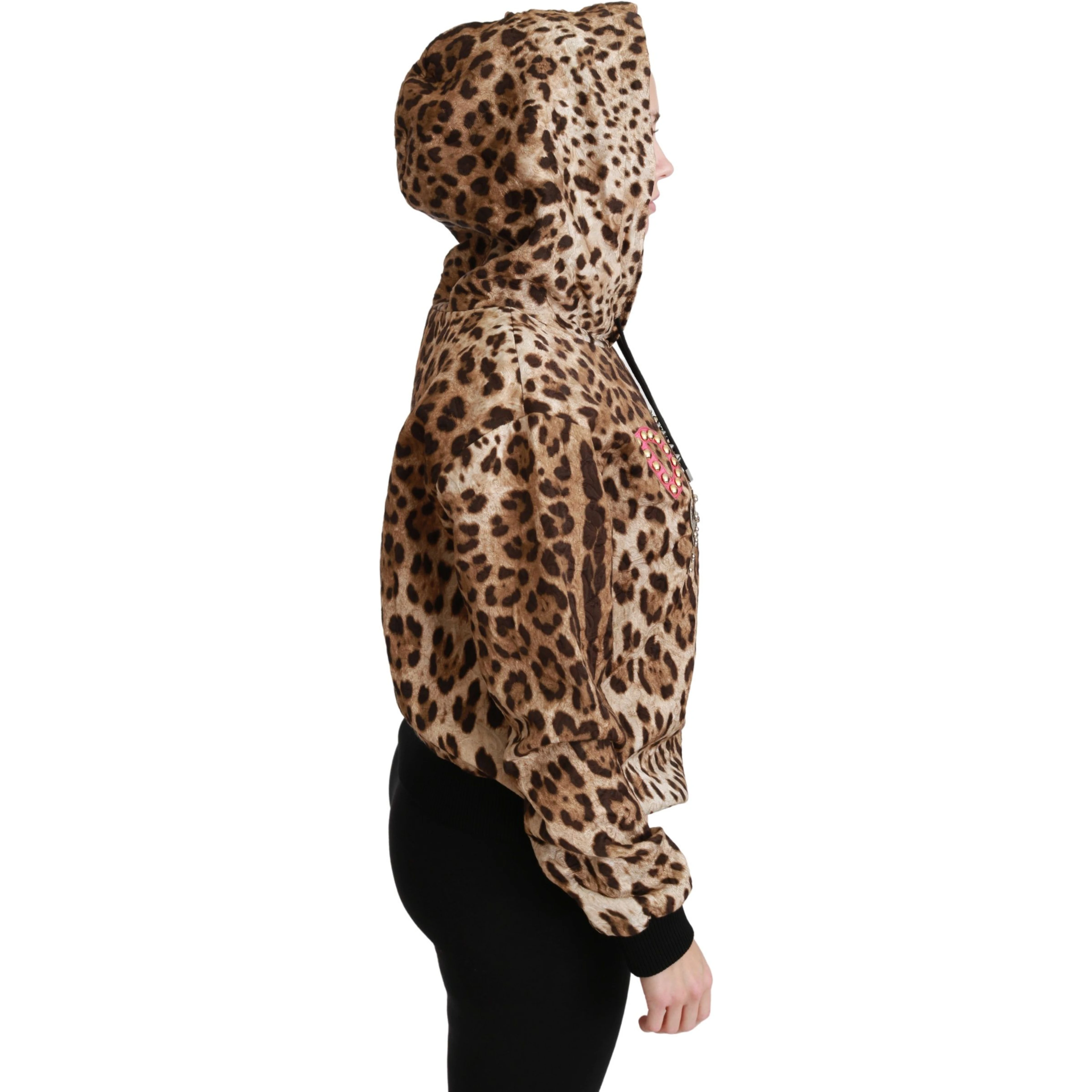 Brown Hooded Studded Ayers Leopard Sweater