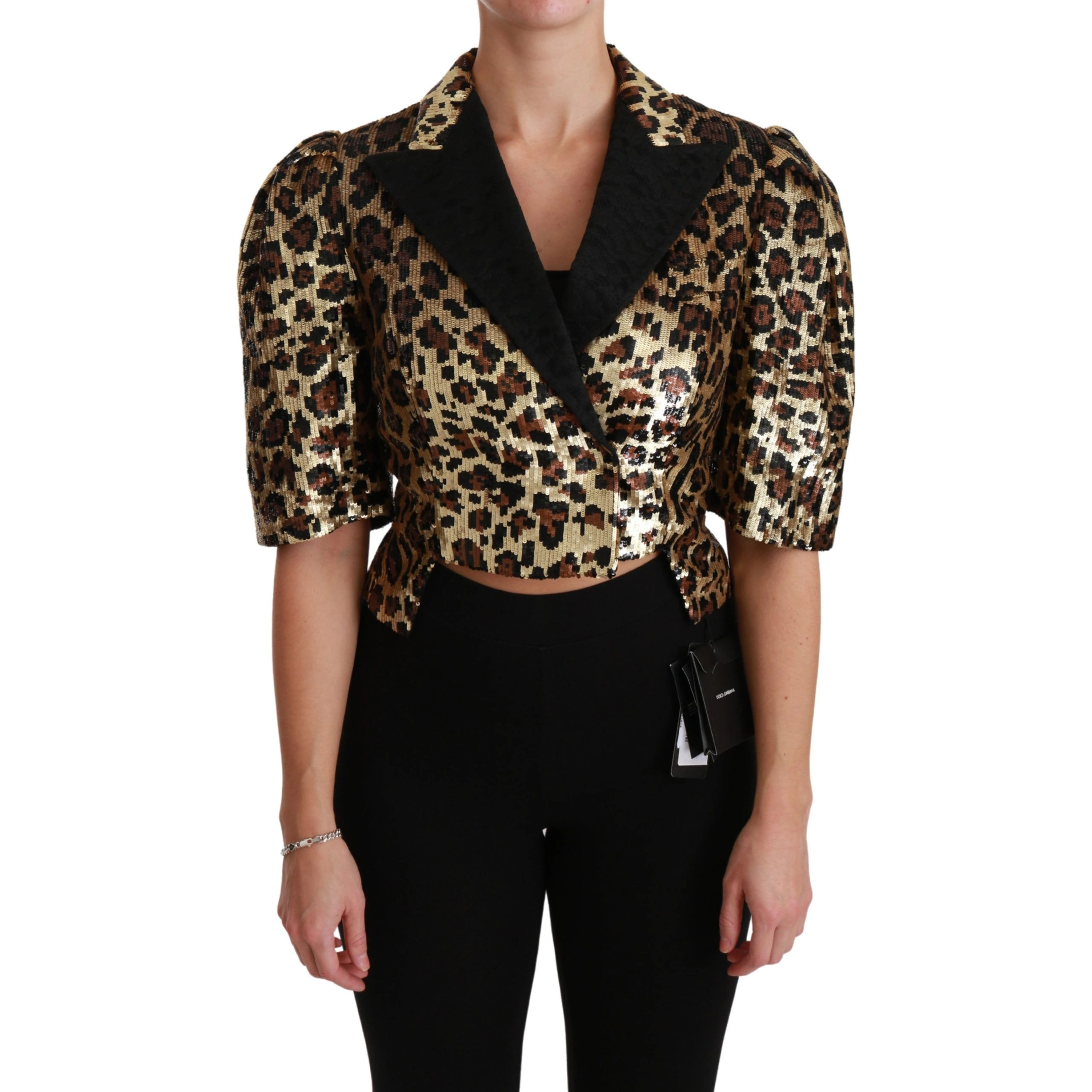 Blazer Gold Leopard Sequined Jacket