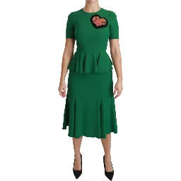 Green Heart Patch Mermaid Midi Viscose Dress