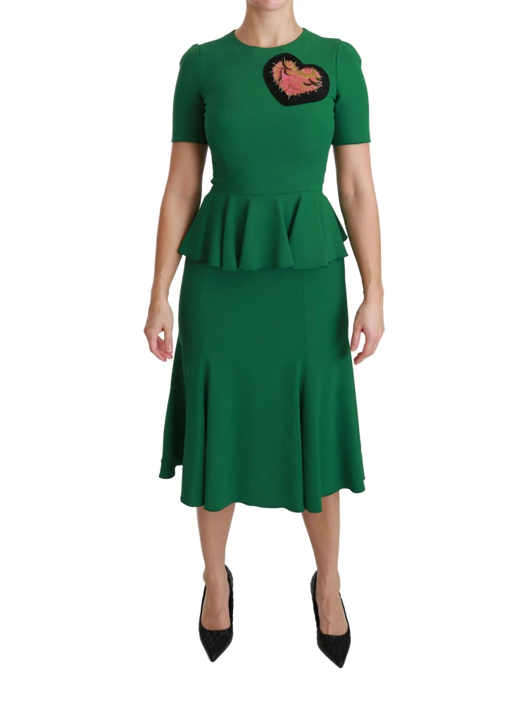 Green Heart Patch Mermaid Midi Viscose Dress