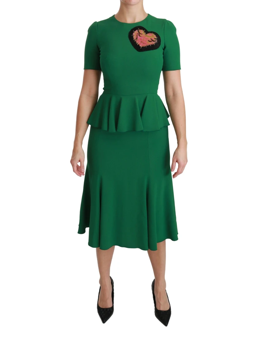 Green Heart Patch Mermaid Midi Viscose Dress