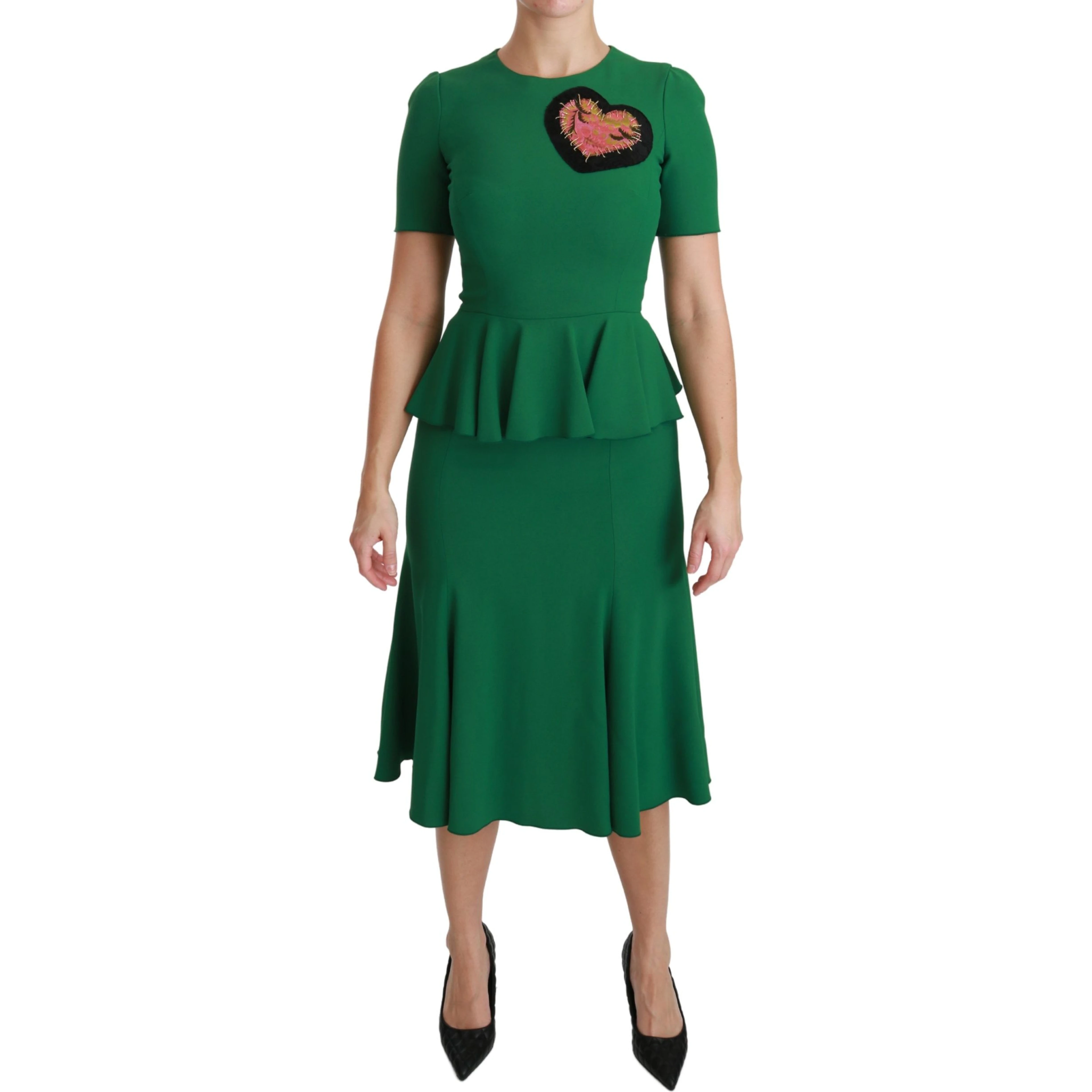 Green Heart Patch Mermaid Midi Viscose Dress