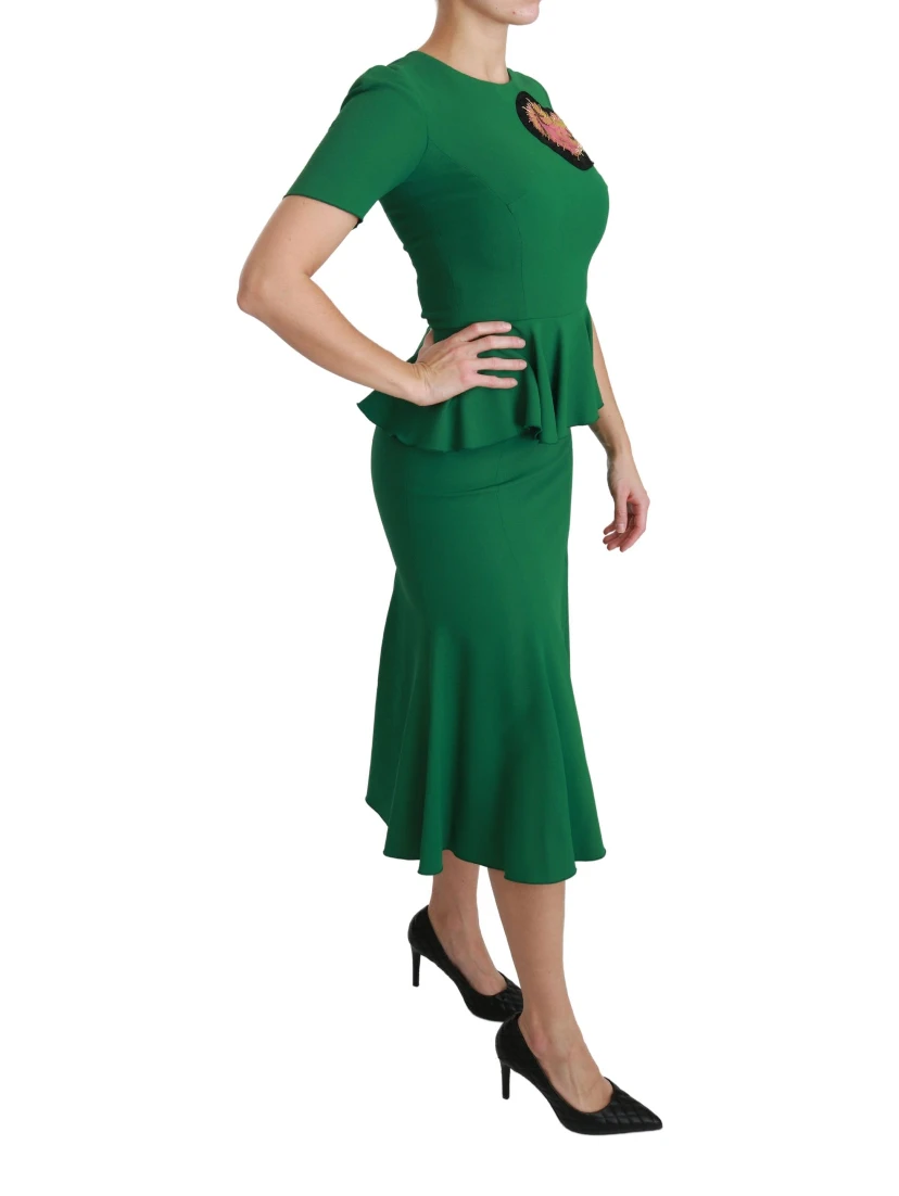 Green Heart Patch Mermaid Midi Viscose Dress