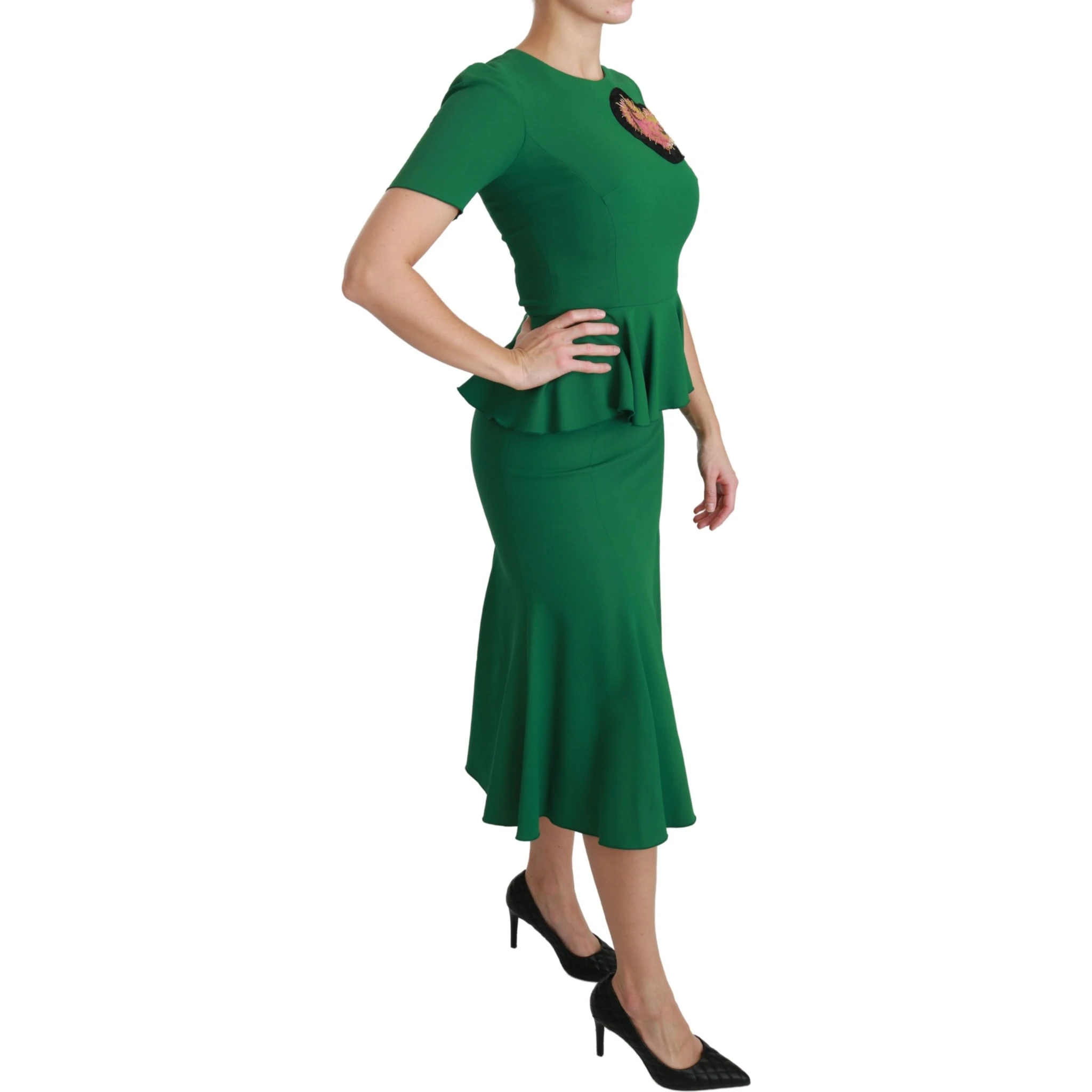 Green Heart Patch Mermaid Midi Viscose Dress