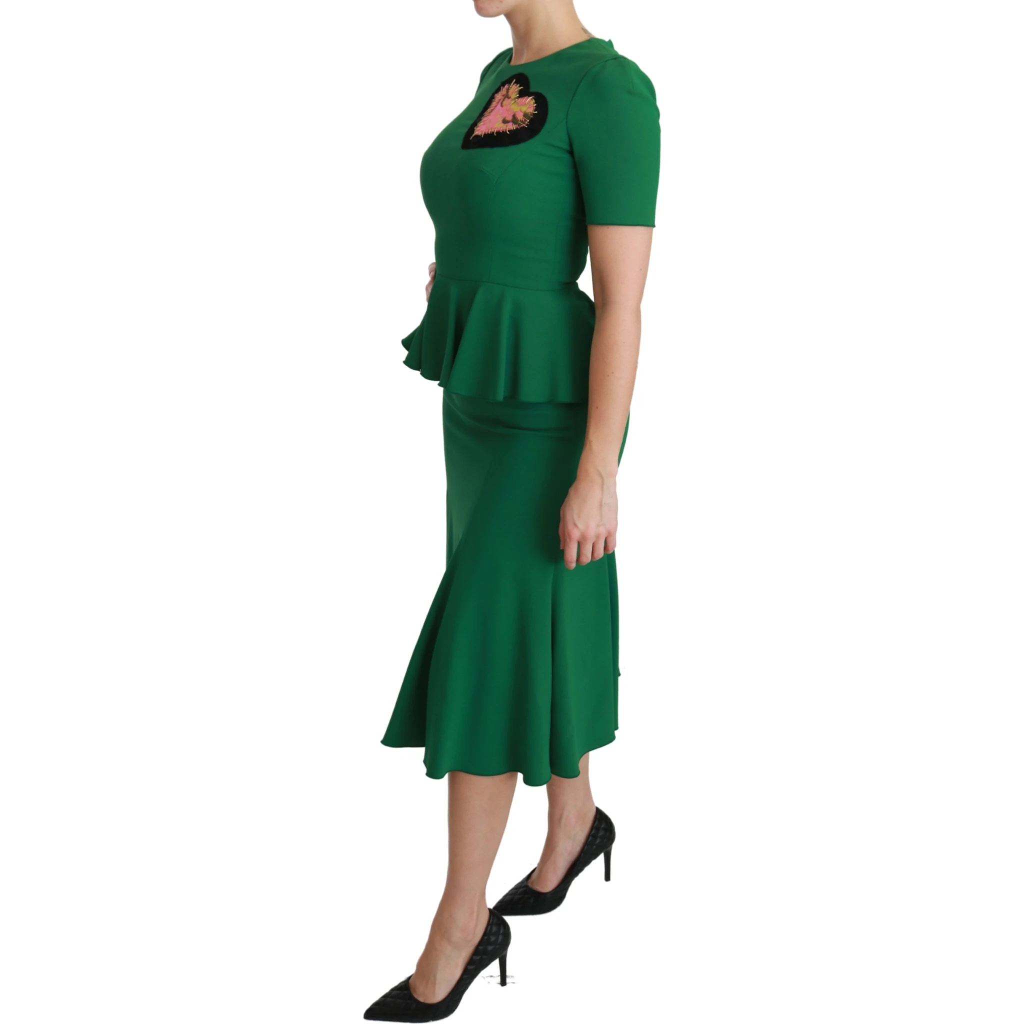 Green Heart Patch Mermaid Midi Viscose Dress