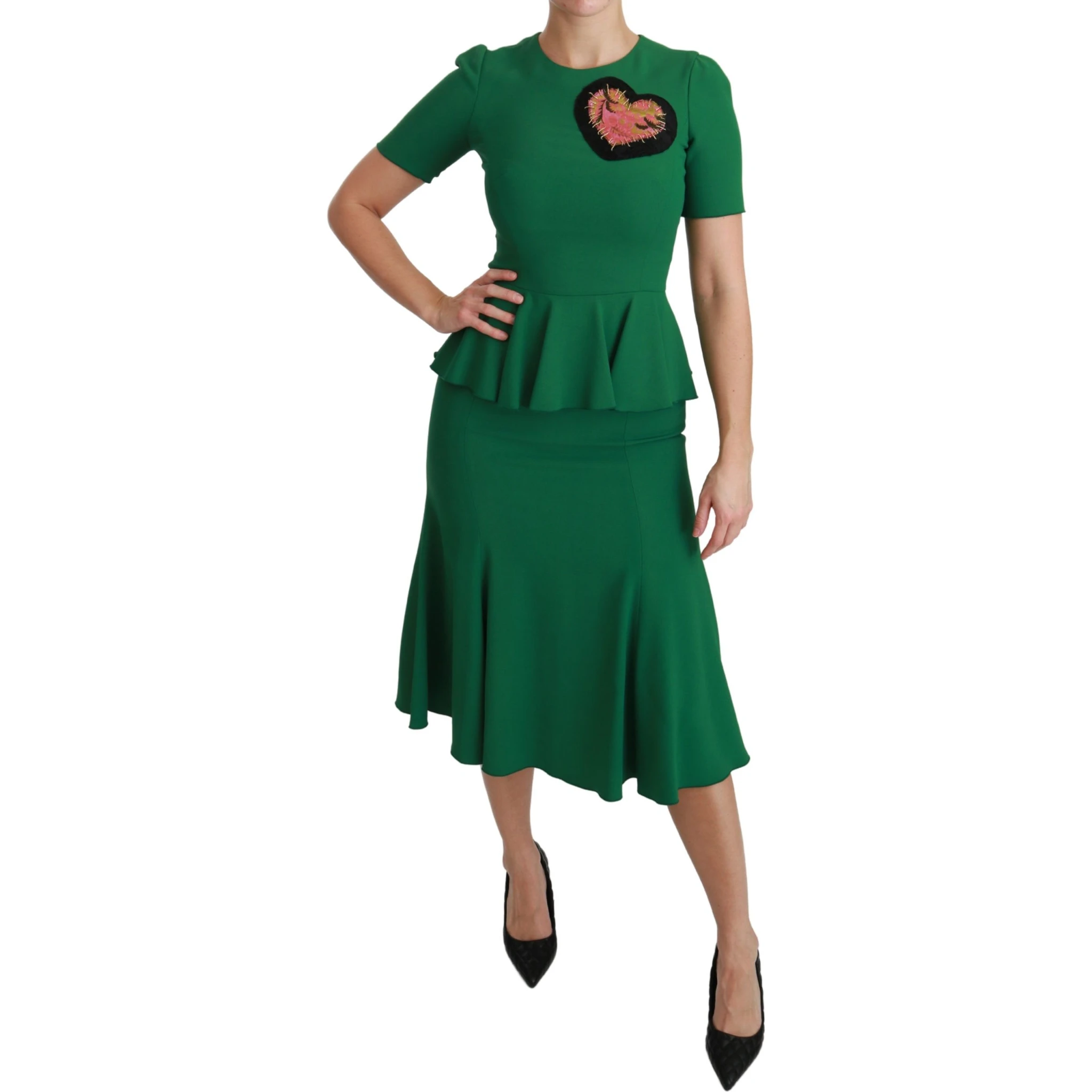Green Heart Patch Mermaid Midi Viscose Dress