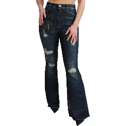 Blue Denim Cotton Stretch Flared Jeans
