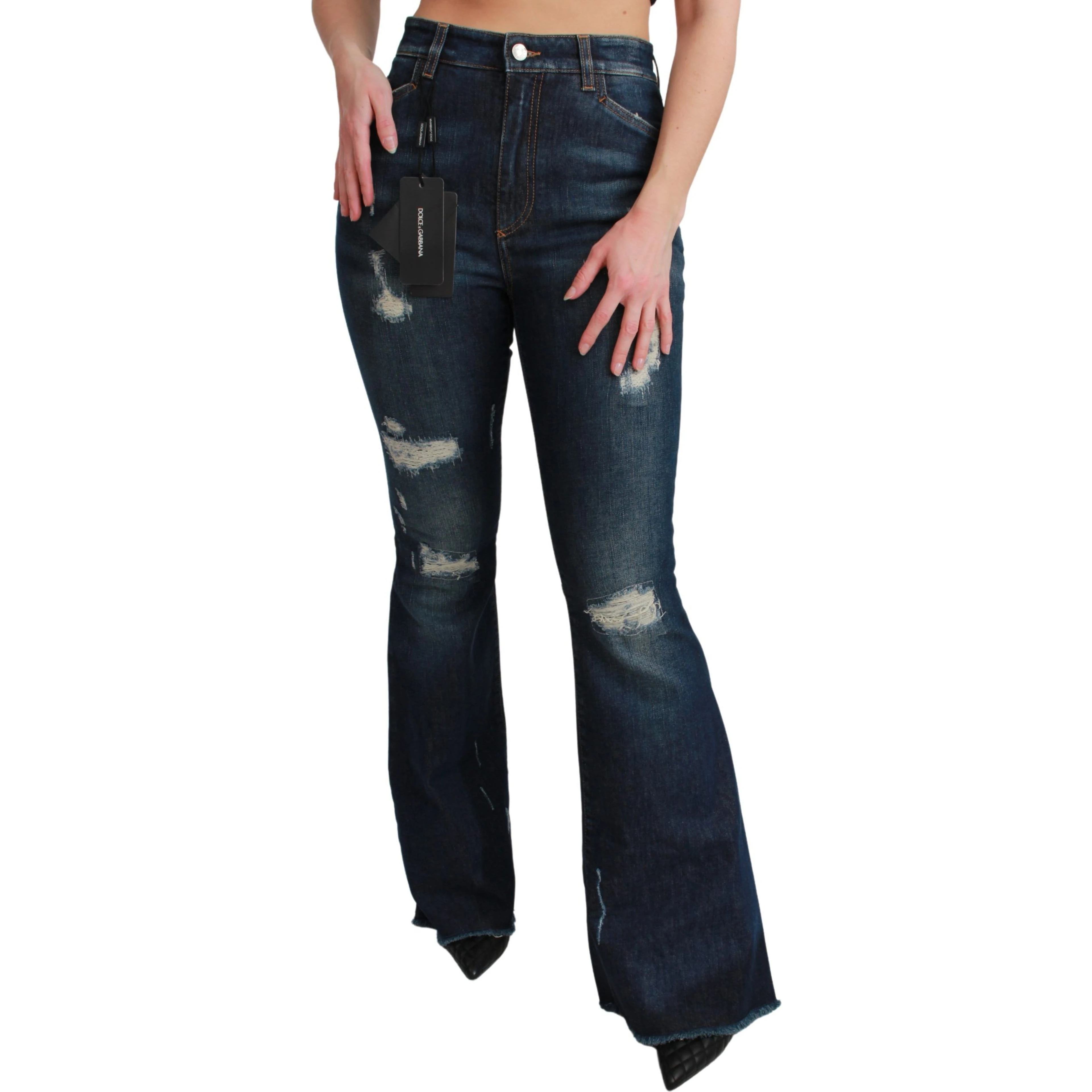 Blue Denim Cotton Stretch Flared Jeans