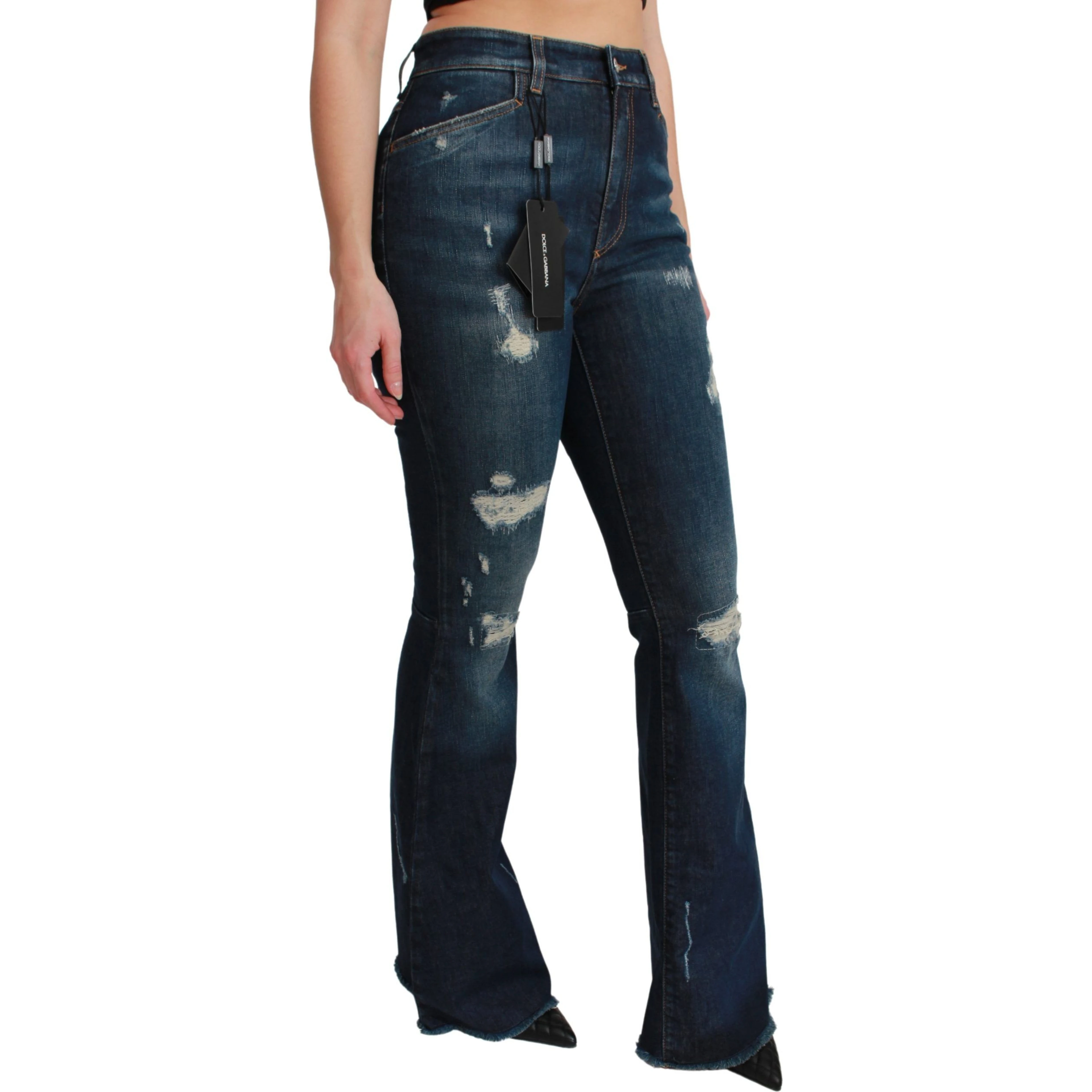 Blue Denim Cotton Stretch Flared Jeans