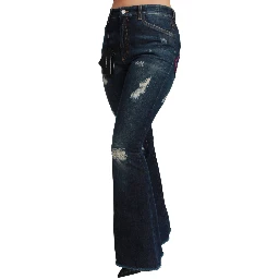 Blue Denim Cotton Stretch Flared Jeans