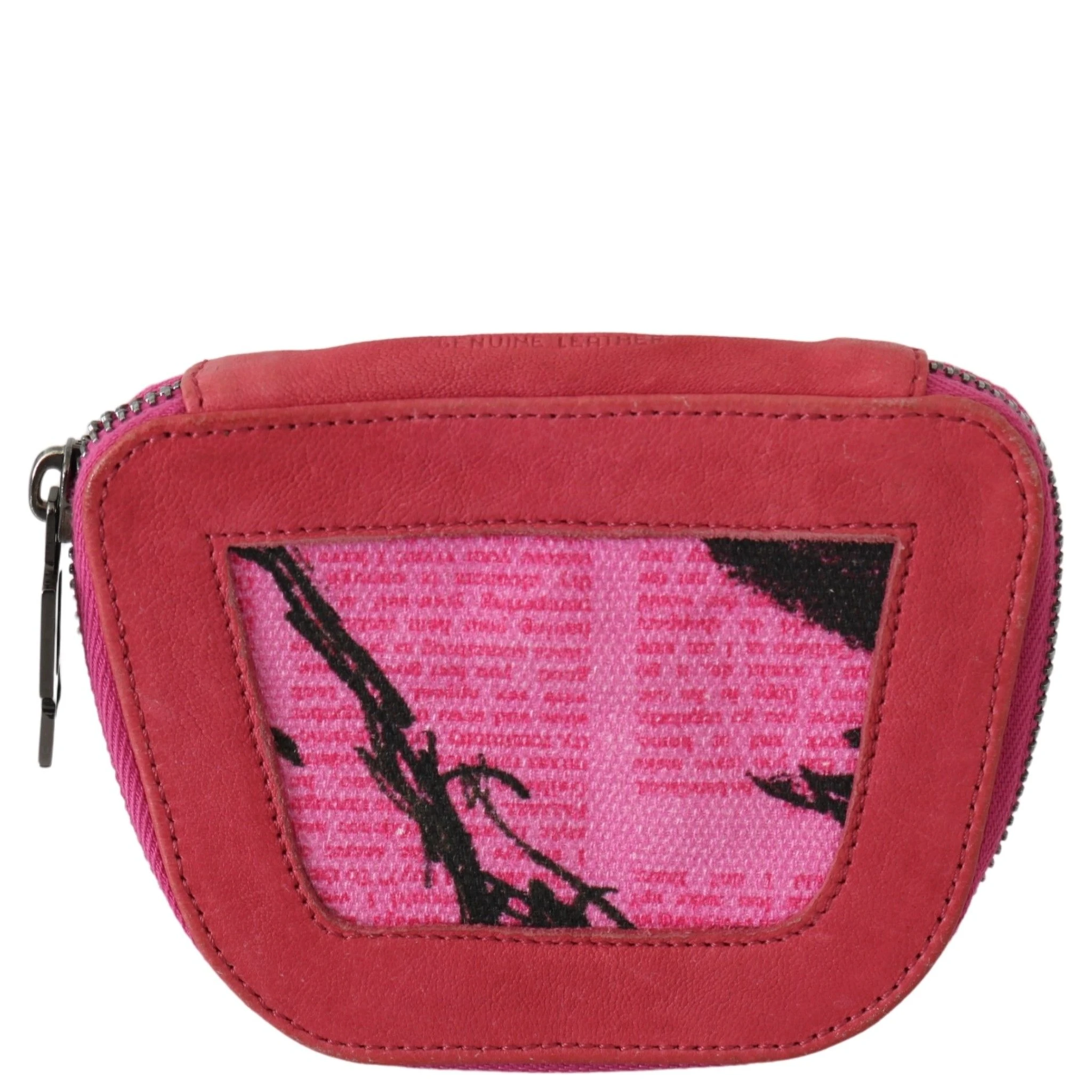 Pink Suede Printed Coin Holder Women Fabric Zippered Purse