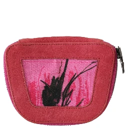 Pink Suede Printed Coin Holder Women Fabric Zippered Purse