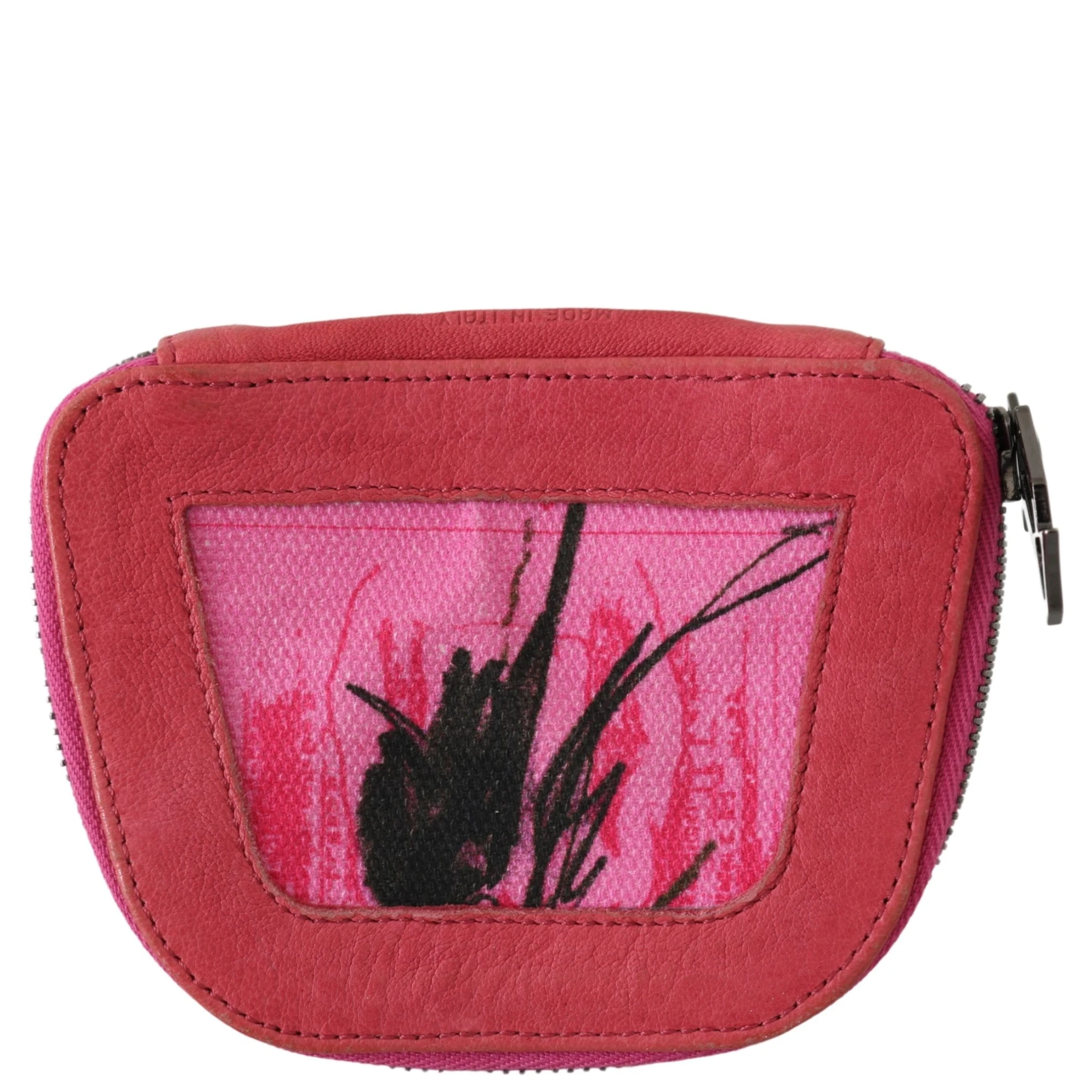 Pink Suede Printed Coin Holder Women Fabric Zippered Purse