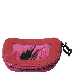 Pink Suede Printed Coin Holder Women Fabric Zippered Purse