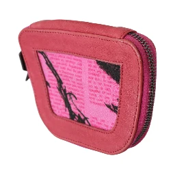 Pink Suede Printed Coin Holder Women Fabric Zippered Purse