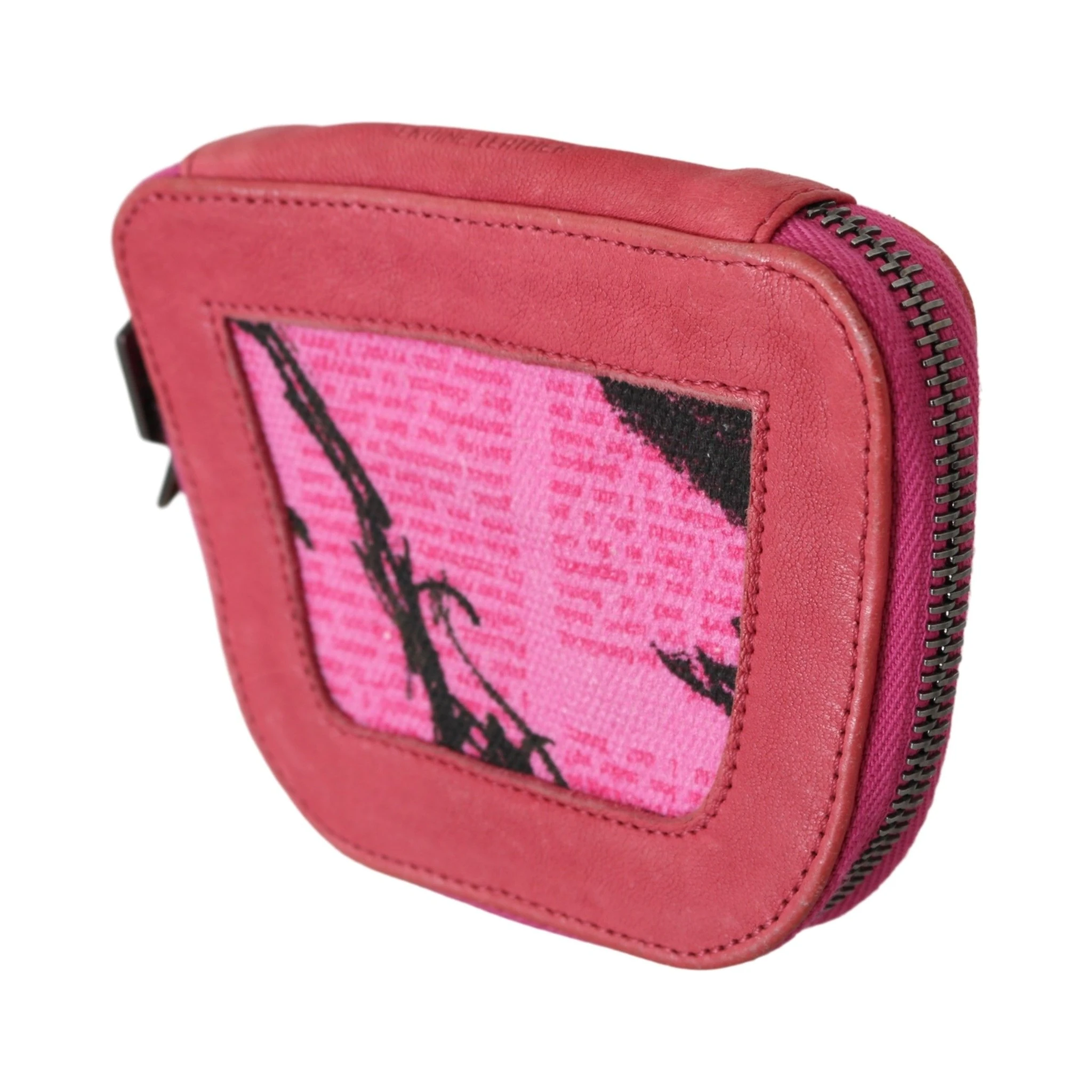 Pink Suede Printed Coin Holder Women Fabric Zippered Purse