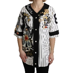 White and black Blouse Cotton Crystal Charms Amore Shirt