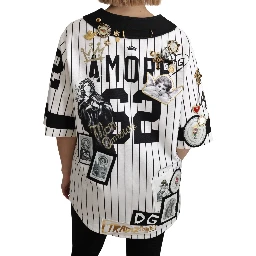 White and black Blouse Cotton Crystal Charms Amore Shirt