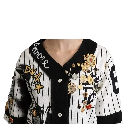 White and black Blouse Cotton Crystal Charms Amore Shirt